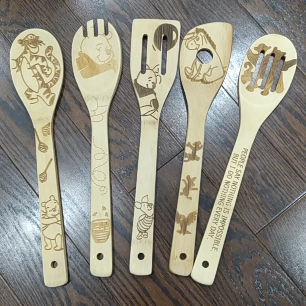 Winnie the Pooh Wooden 5 Spoons Spatulas Utensils Set Eeyore